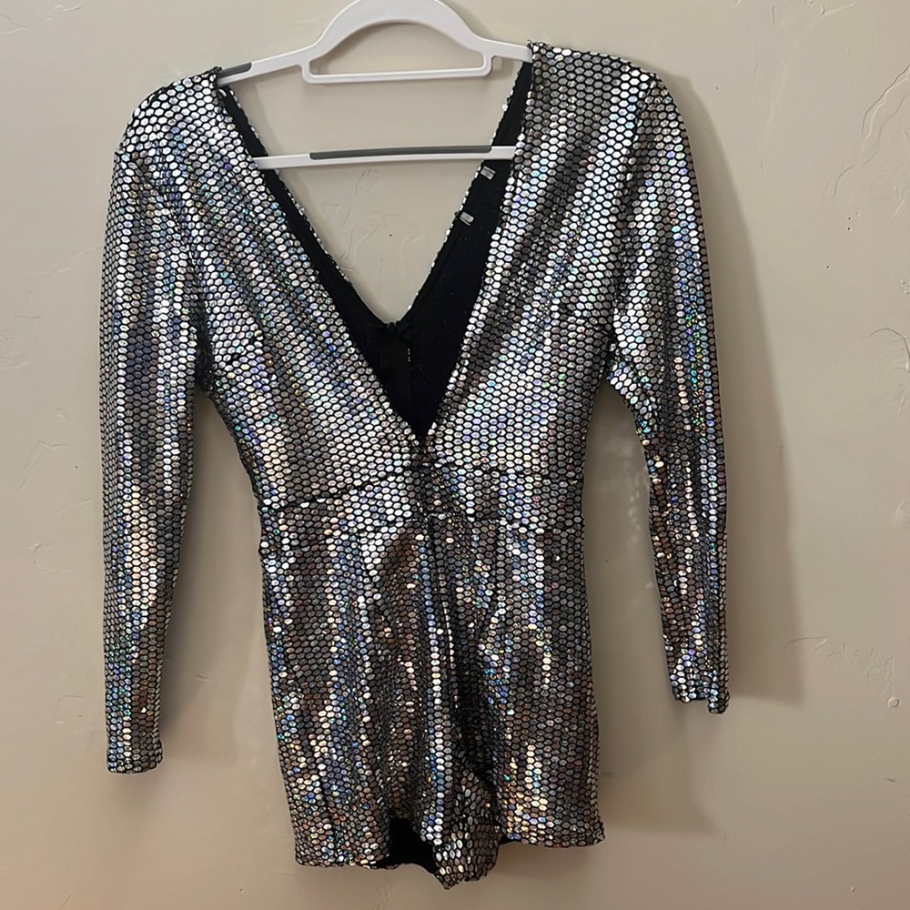 Metallic vintage wild short romper with long sleeves